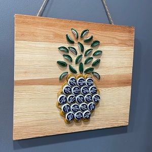 Pineapple wall art homemade bottle cap art